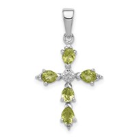 Sterling Silver Rhodium Plated Peridot Cross Pendant view 1