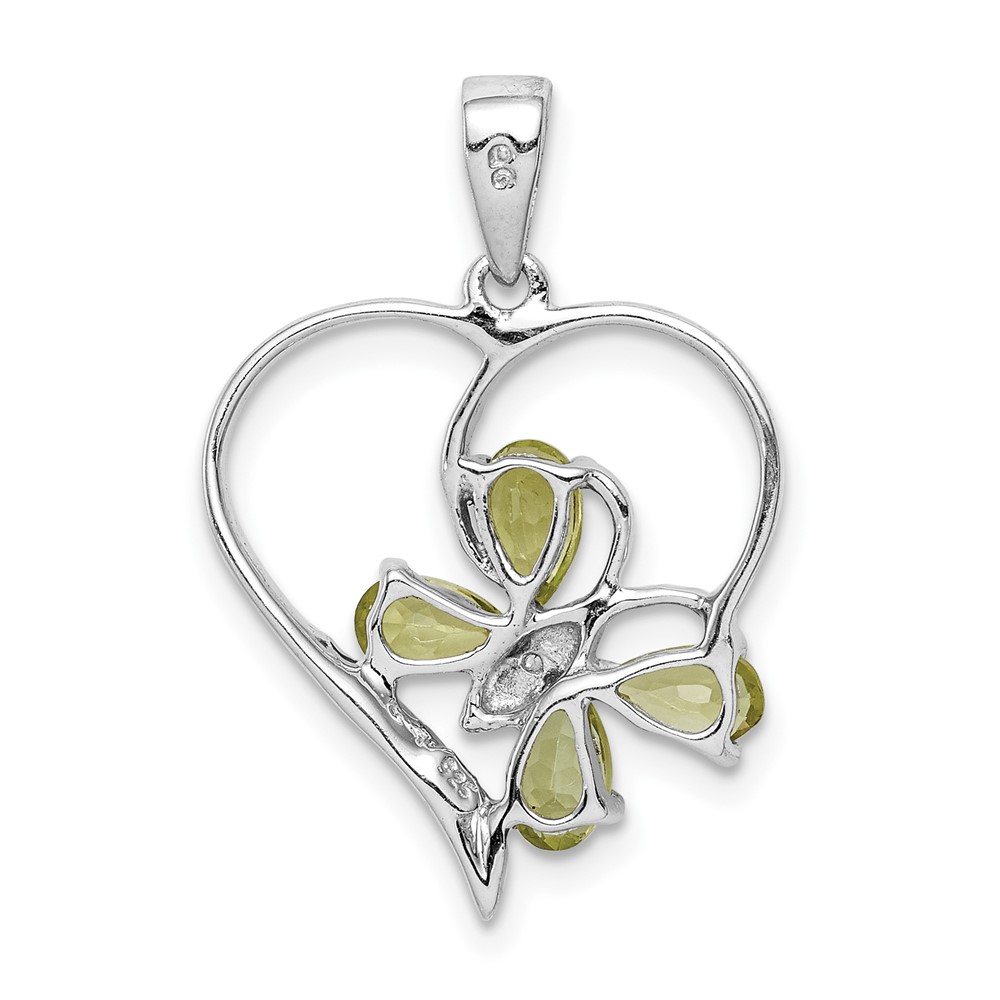 Sterling Silver RH Plated Peridot and Diamond Butterfly Heart Pendant (QDX806)