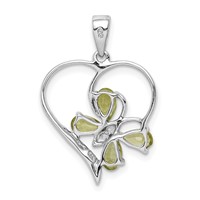 Sterling Silver RH Plated Peridot and Diamond Butterfly Heart Pendant view 4