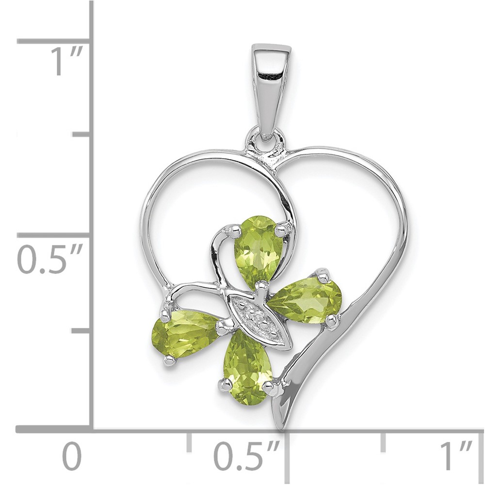 Sterling Silver RH Plated Peridot and Diamond Butterfly Heart Pendant (QDX806)
