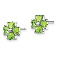 Sterling Silver Rhodium Plated Peridot Flower Post Earrings view 2