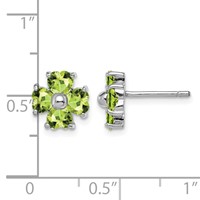 Sterling Silver Rhodium Plated Peridot Flower Post Earrings view 4