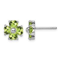 Sterling Silver Rhodium Plated Peridot Flower Post Earrings view 1