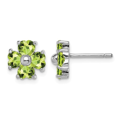 Sterling Silver Rhodium Plated Peridot Flower Post Earrings