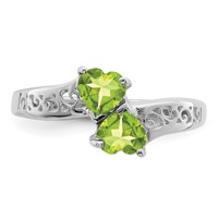 Sterling Silver Rhodium Peridot Heart Ring view 5