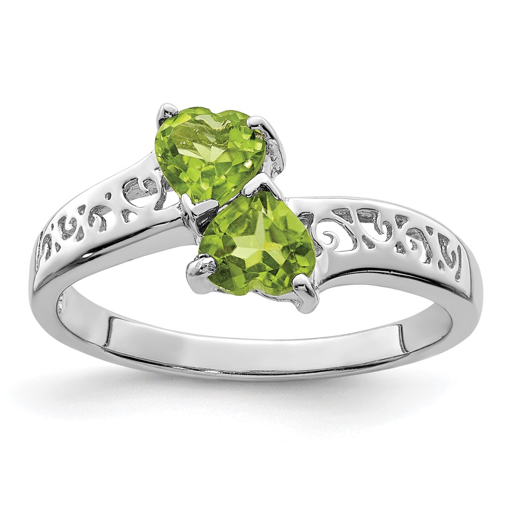 Sterling Silver Rhodium Peridot Heart Ring (QDX809-8)