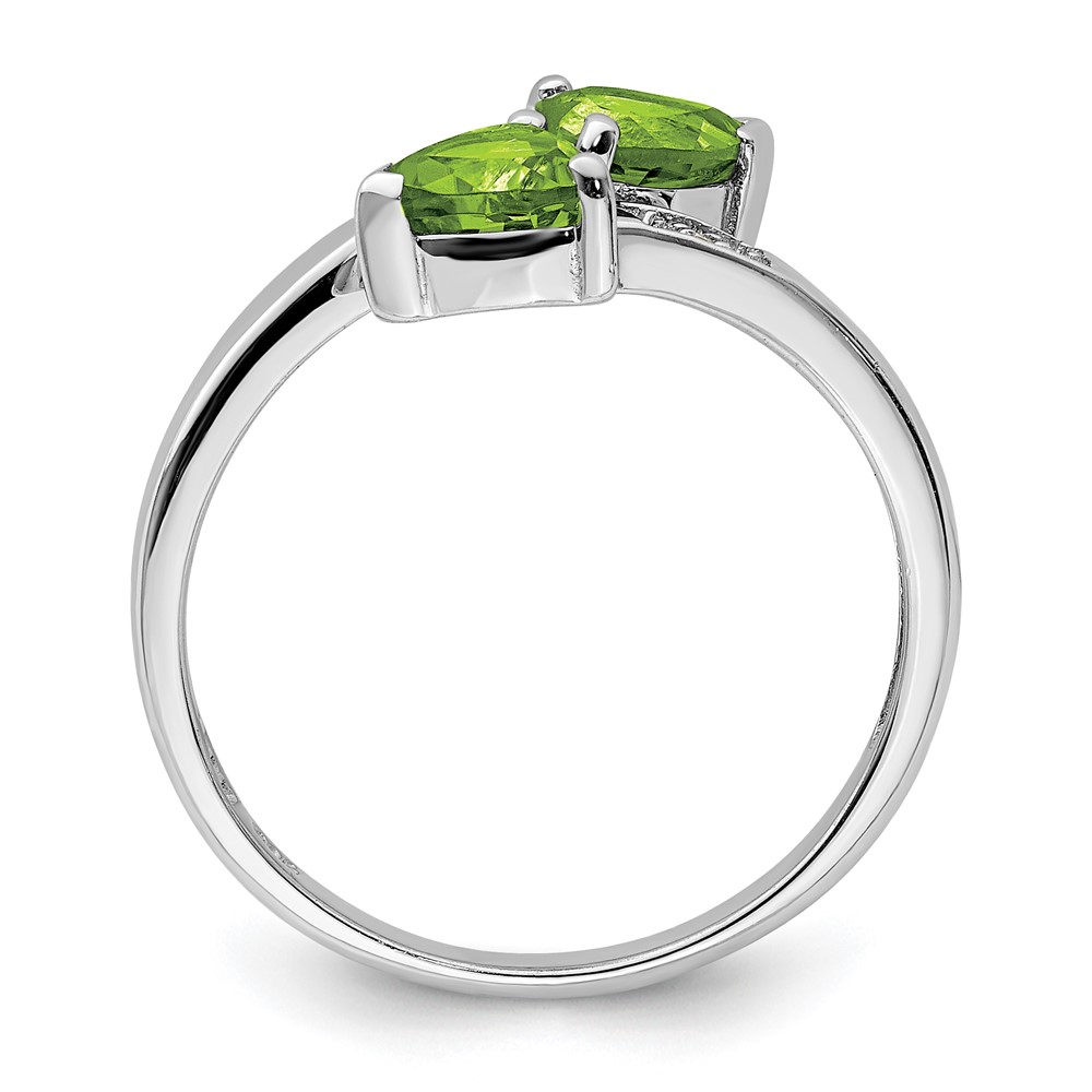 Sterling Silver Rhodium Peridot & Diamond Heart Ring (QDX811-7)