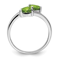 Sterling Silver Rhodium Peridot & Diamond Heart Ring view 2