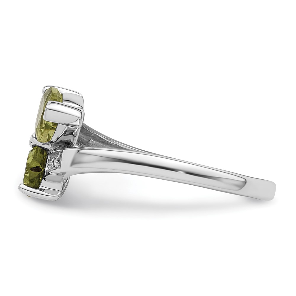 Sterling Silver Rhodium Peridot & Diamond Heart Ring (QDX811-7)