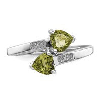 Sterling Silver Rhodium Peridot & Diamond Heart Ring view 5