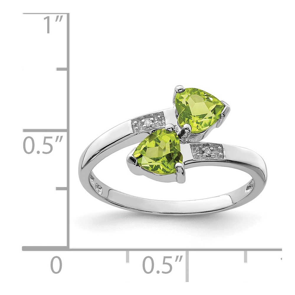 Sterling Silver Rhodium Peridot & Diamond Heart Ring (QDX811-7)