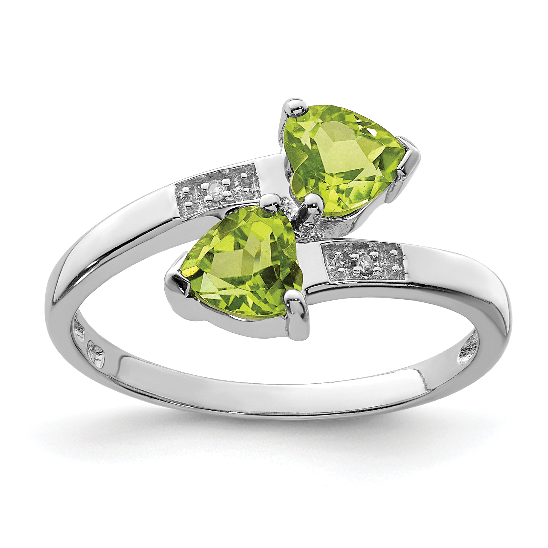 Sterling Silver Rhodium Peridot & Diamond Heart Ring (QDX811-7)