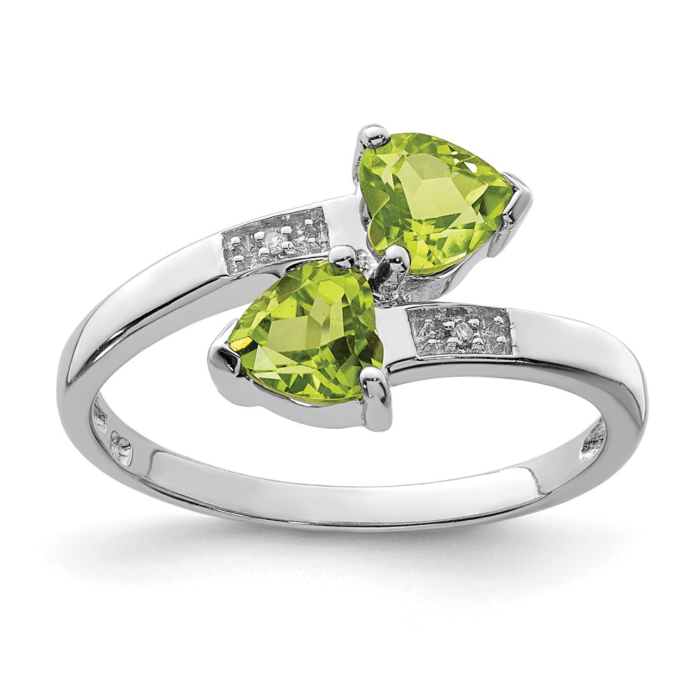 Sterling Silver Rhodium Peridot & Diamond Heart Ring (QDX811-7)