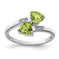 Sterling Silver Rhodium Peridot & Diamond Heart Ring view 1