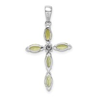 Sterling Silver Rhodium Plated Peridot and Diamond Cross Pendant view 4