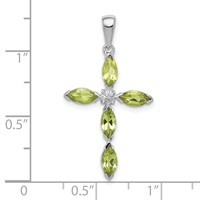 Sterling Silver Rhodium Plated Peridot and Diamond Cross Pendant view 3