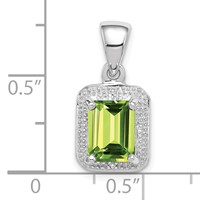 Sterling Silver Rhodium Plated Emerald-cut Peridot and Diamond Pendant view 3