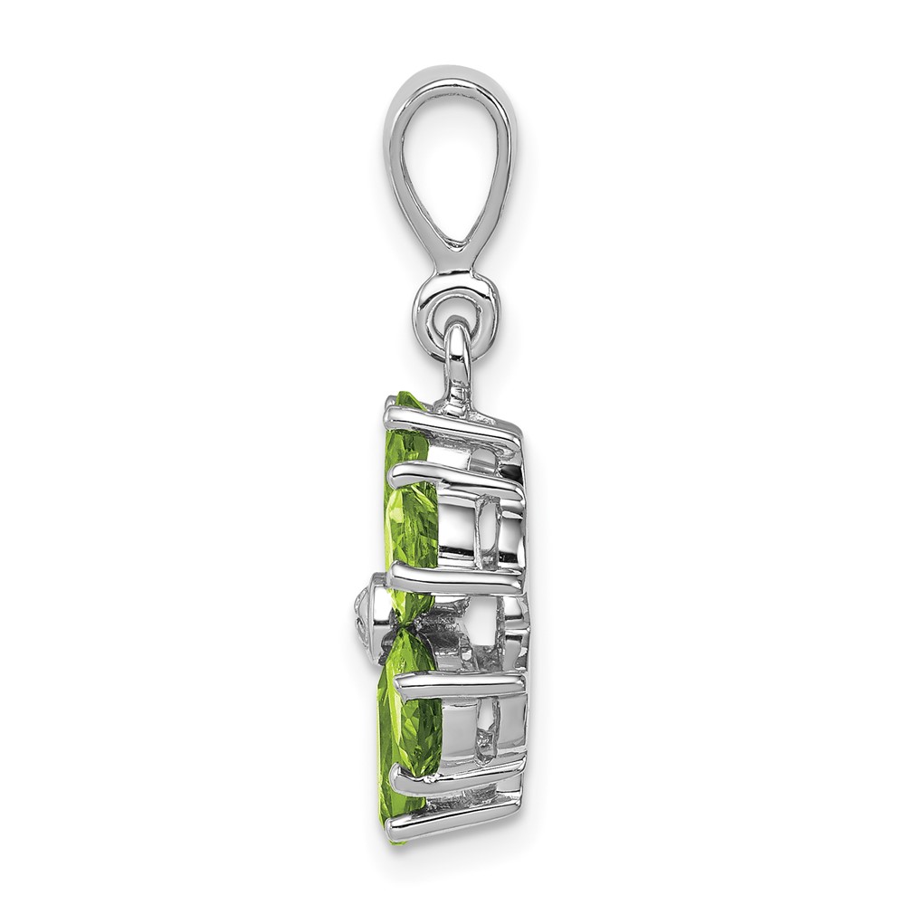 Sterling Silver Rhodium Plated Peridot and Diamond Flower Pendant (QDX816)