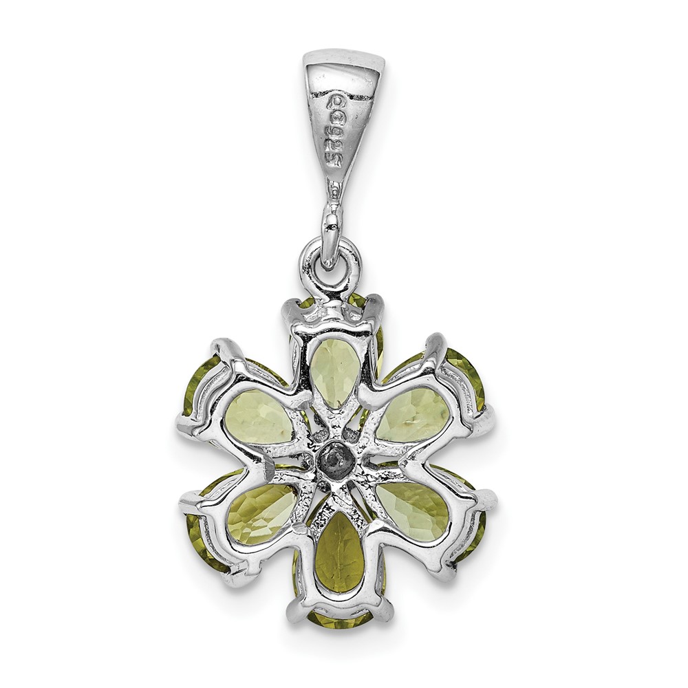 Sterling Silver Rhodium Plated Peridot and Diamond Flower Pendant (QDX816)
