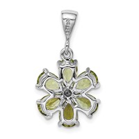 Sterling Silver Rhodium Plated Peridot and Diamond Flower Pendant view 4