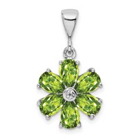 Sterling Silver Rhodium Plated Peridot and Diamond Flower Pendant view 1