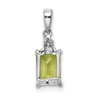 Sterling Silver Rhodium Plated Peridot and Diamond Pendant view 4