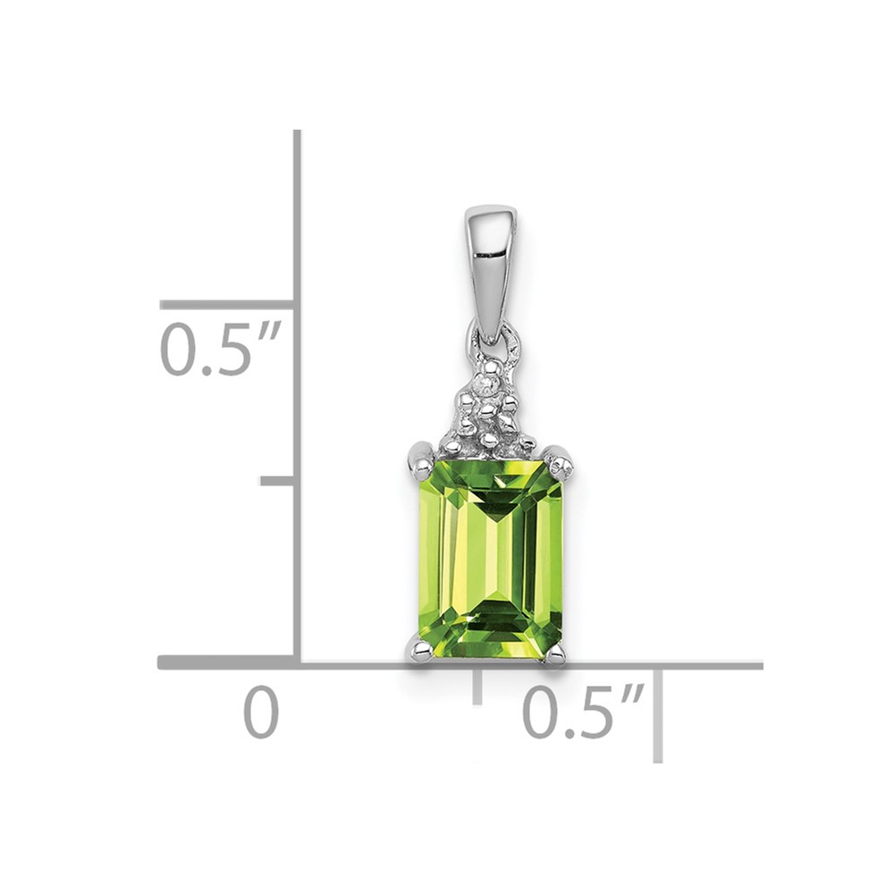 Sterling Silver Rhodium Plated Peridot and Diamond Pendant (QDX817)