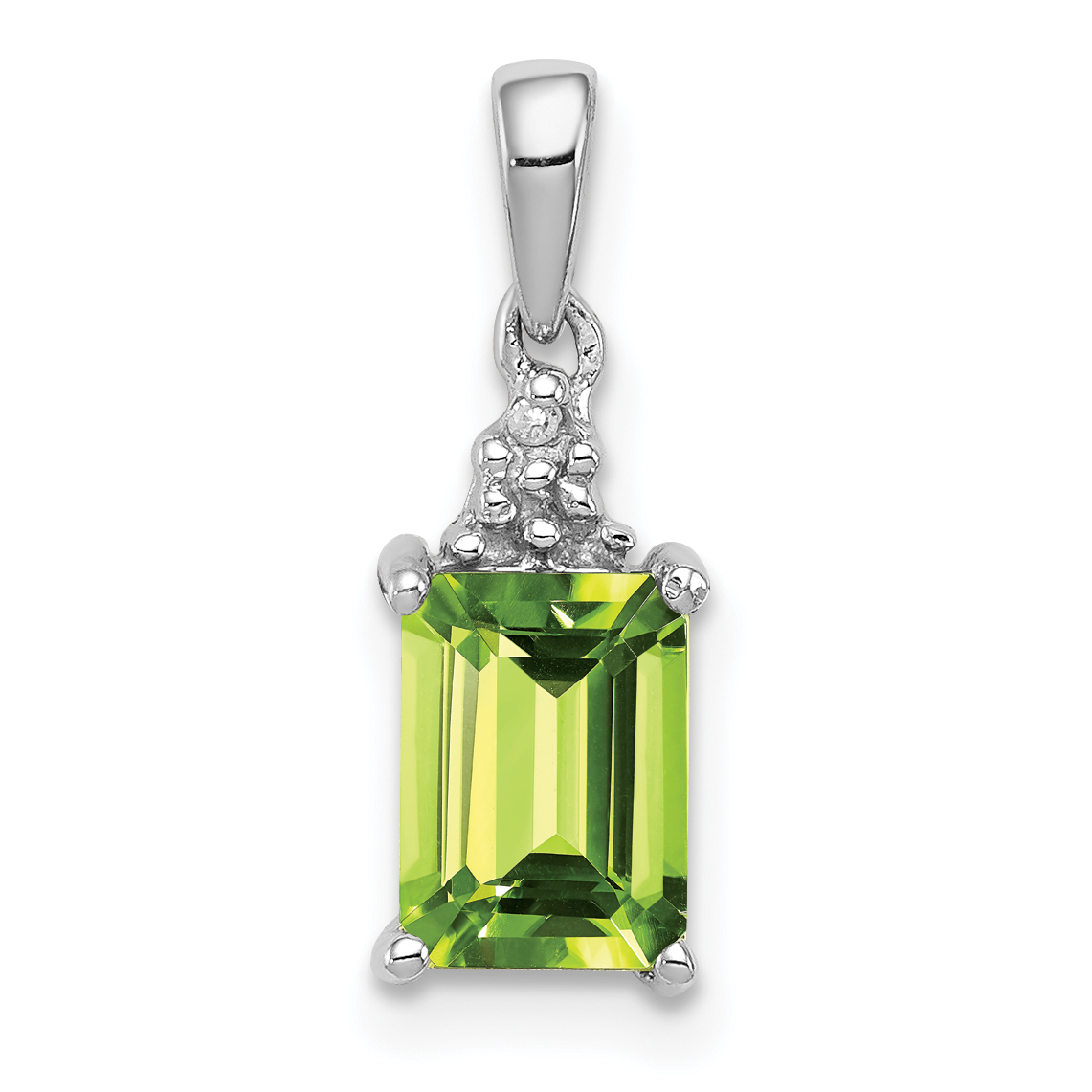 Sterling Silver Rhodium Plated Peridot and Diamond Pendant (QDX817)