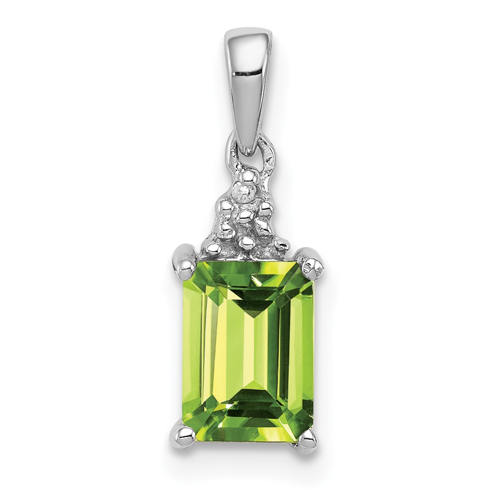 Sterling Silver Rhodium Plated Peridot and Diamond Pendant (QDX817)
