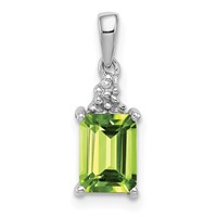 Sterling Silver Rhodium Plated Peridot and Diamond Pendant view 1
