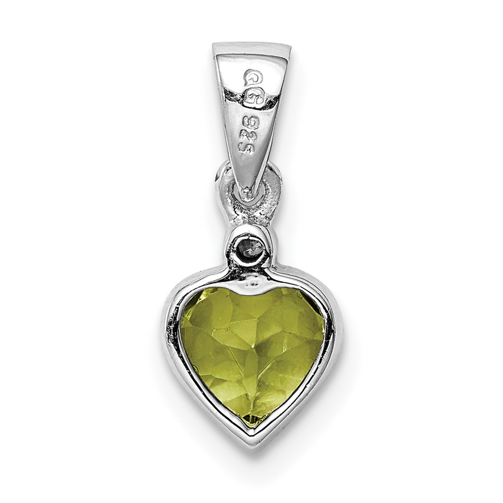 Sterling Silver Rhodium Plated Peridot and Diamond Pendant (QDX822)