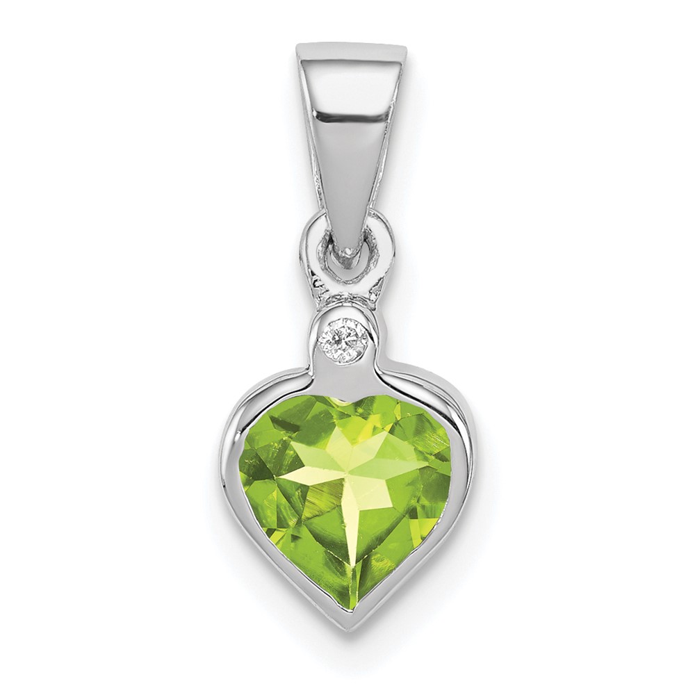 Sterling Silver Rhodium Plated Peridot and Diamond Pendant (QDX822)