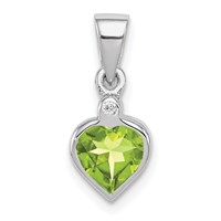Sterling Silver Rhodium Plated Peridot and Diamond Pendant view 1