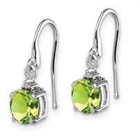 Sterling Silver Rhodium Plated Round Peridot and Diamond Wire Earrings view 2
