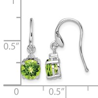 Sterling Silver Rhodium Plated Round Peridot and Diamond Wire Earrings view 4