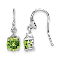 Sterling Silver Rhodium Plated Round Peridot and Diamond Wire Earrings view 1
