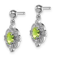 Sterling Silver Rhodium Plated Peridot and Diamond Post Earrings view 2