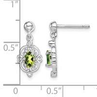 Sterling Silver Rhodium Plated Peridot and Diamond Post Earrings view 4