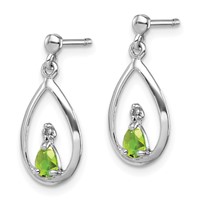 Sterling Silver Rhodium Plated Pear Peridot and Diamond Post Earrings view 2