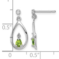 Sterling Silver Rhodium Plated Pear Peridot and Diamond Post Earrings view 4