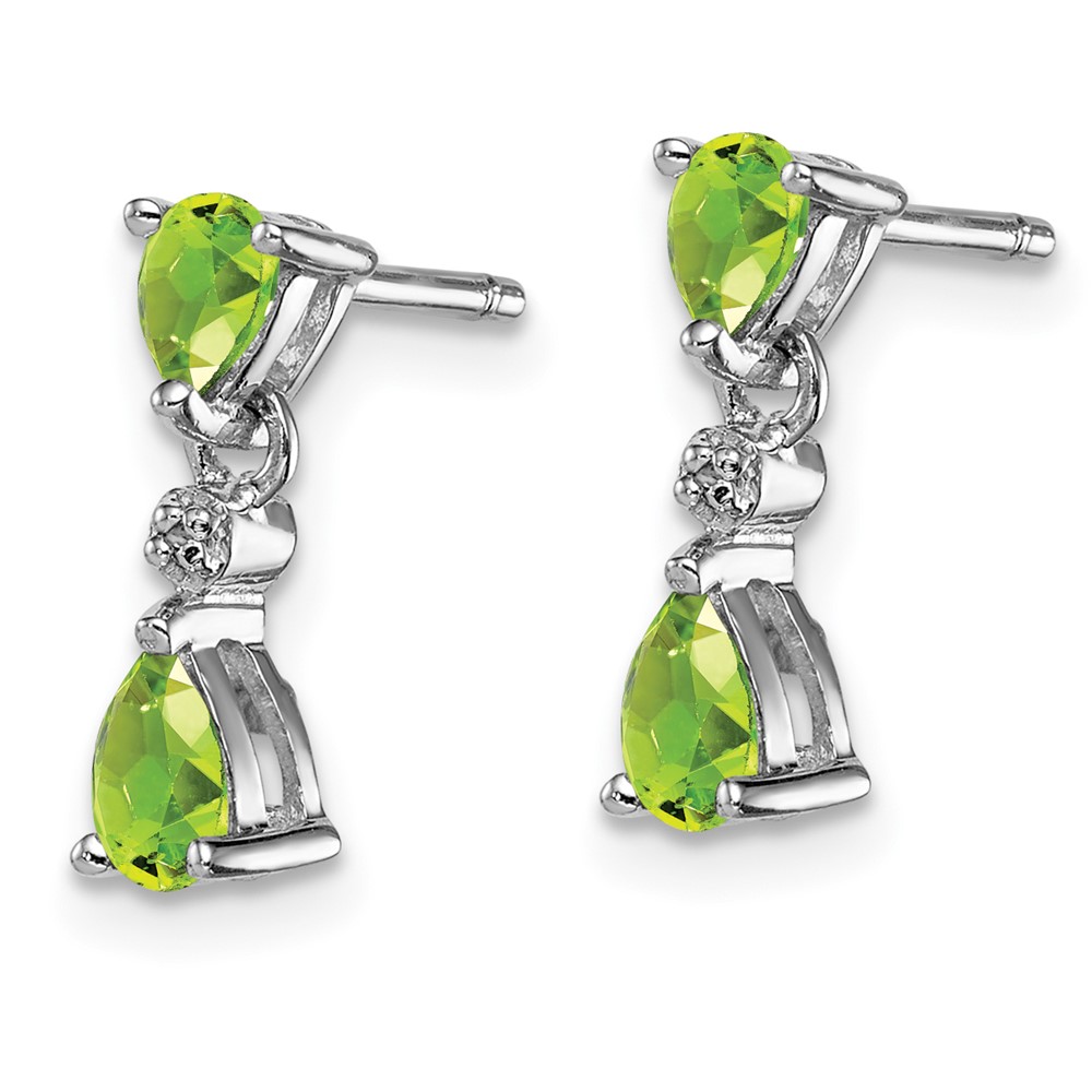 Sterling Silver Rhodium Plated Pear Peridot and Diamond Post Earrings (QDX827)