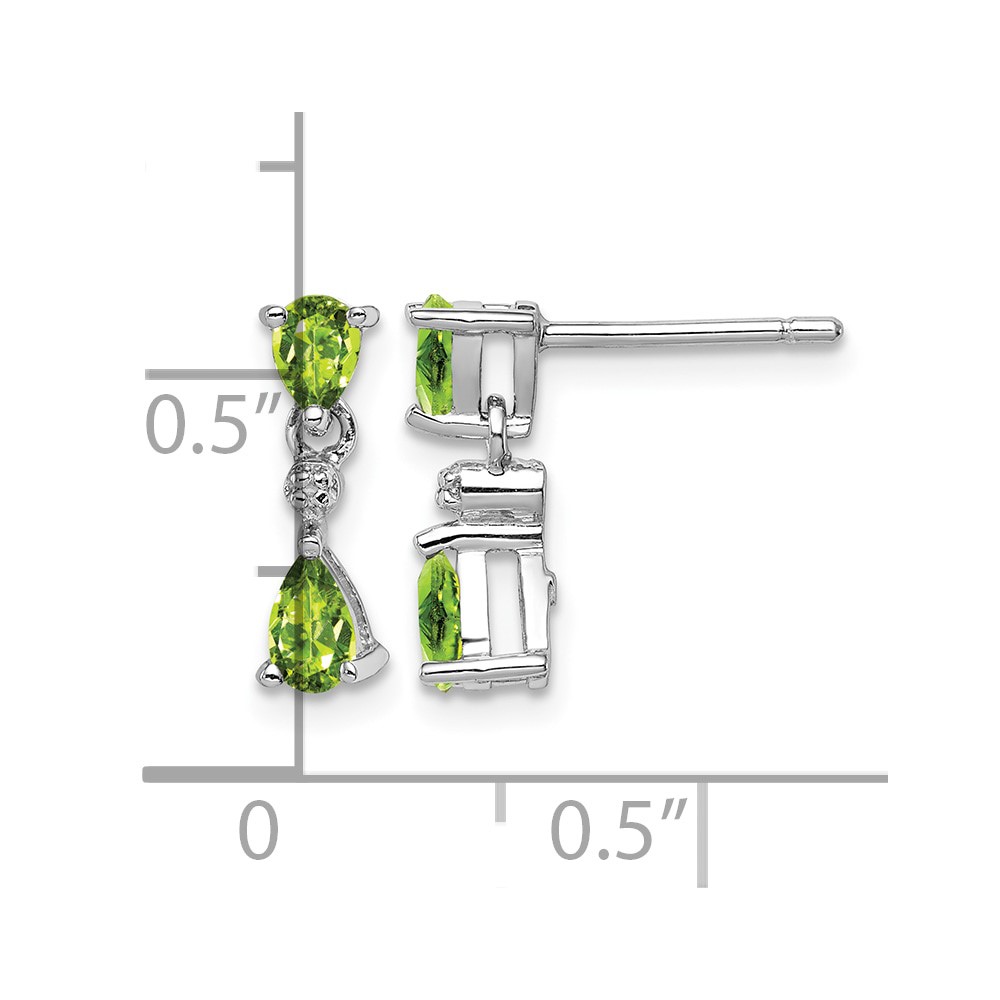 Sterling Silver Rhodium Plated Pear Peridot and Diamond Post Earrings (QDX827)