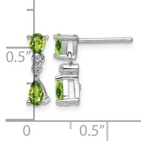 Sterling Silver Rhodium Plated Pear Peridot and Diamond Post Earrings view 4