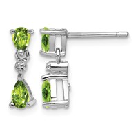 Sterling Silver Rhodium Plated Pear Peridot and Diamond Post Earrings view 1