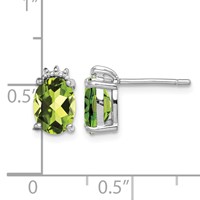 Sterling Silver Rhodium Plated Oval Peridot and Diamond Post Earrings view 4