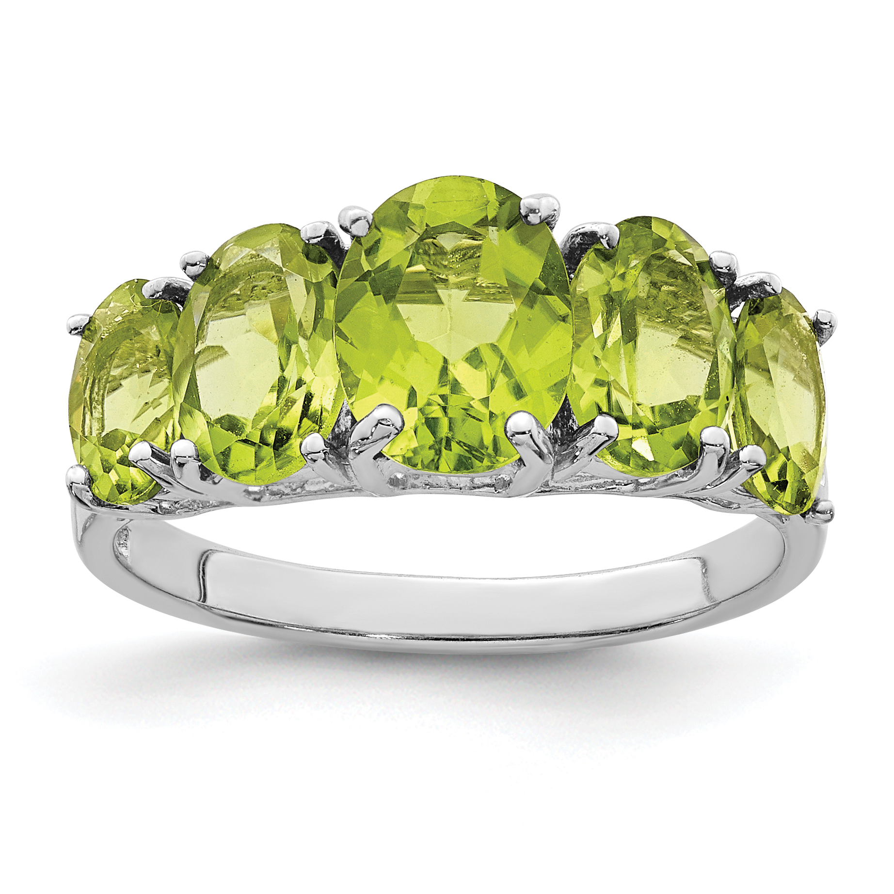 Sterling Silver Rhodium Peridot Ring (QDX829-6)