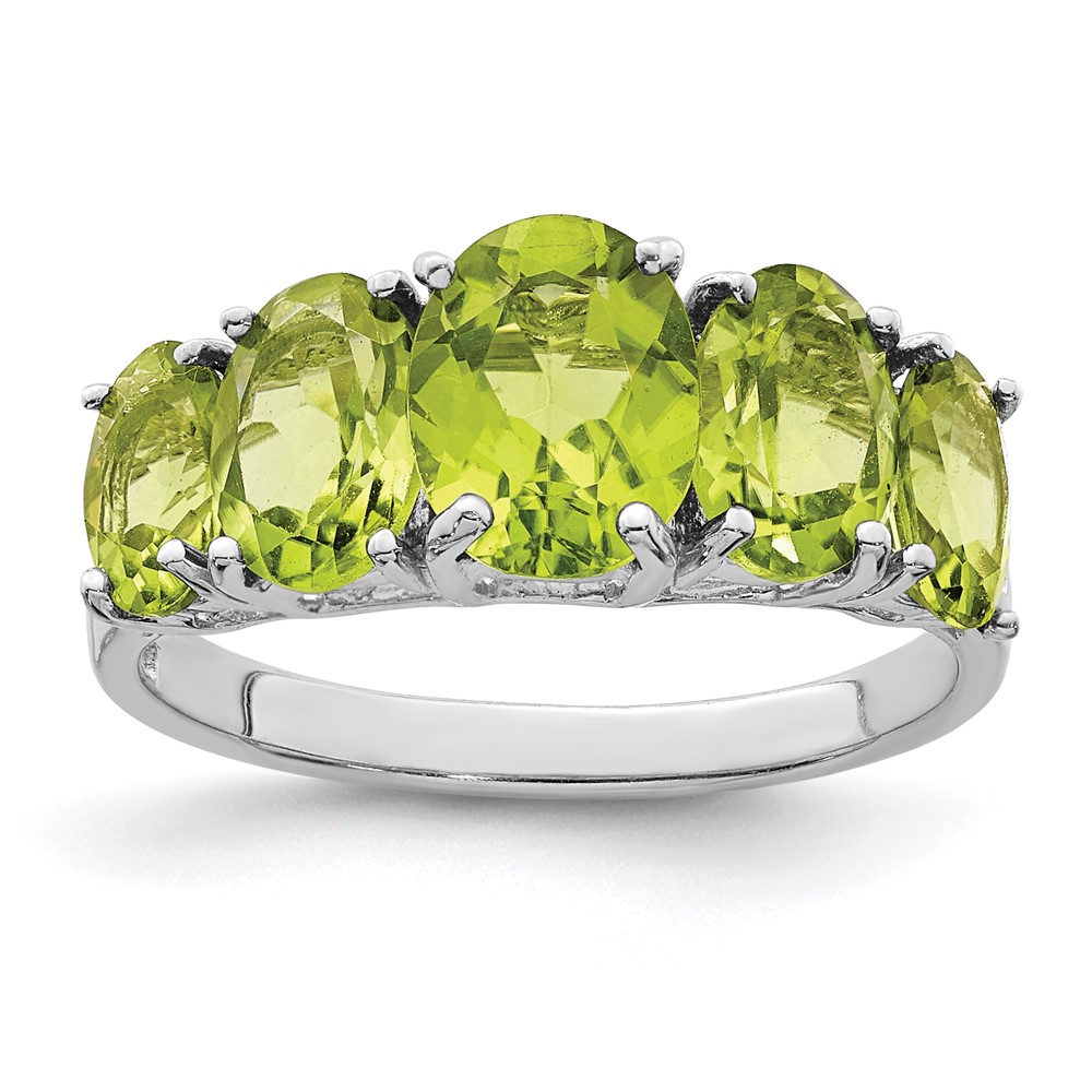 Sterling Silver Rhodium Peridot Ring (QDX829-6)