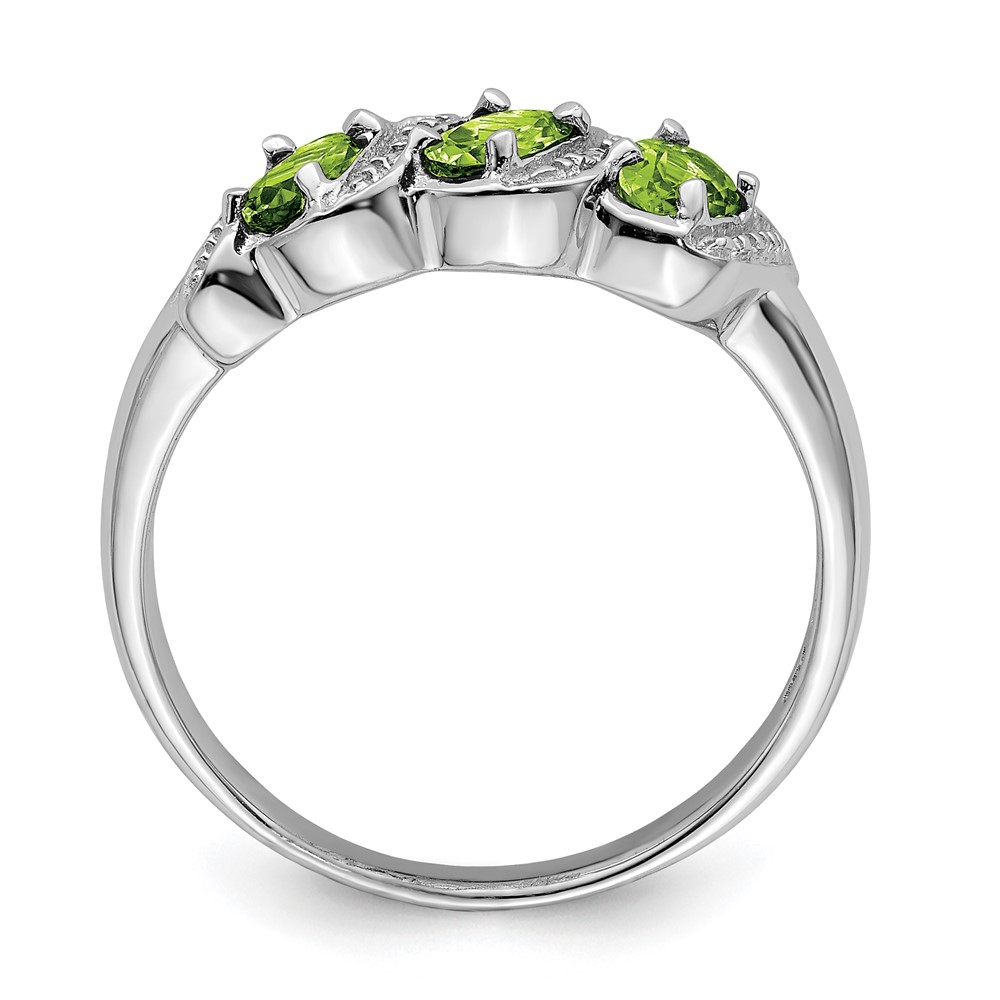 Sterling Silver Rhodium 3 Stone Peridot & Diamond Ring (QDX830-7)