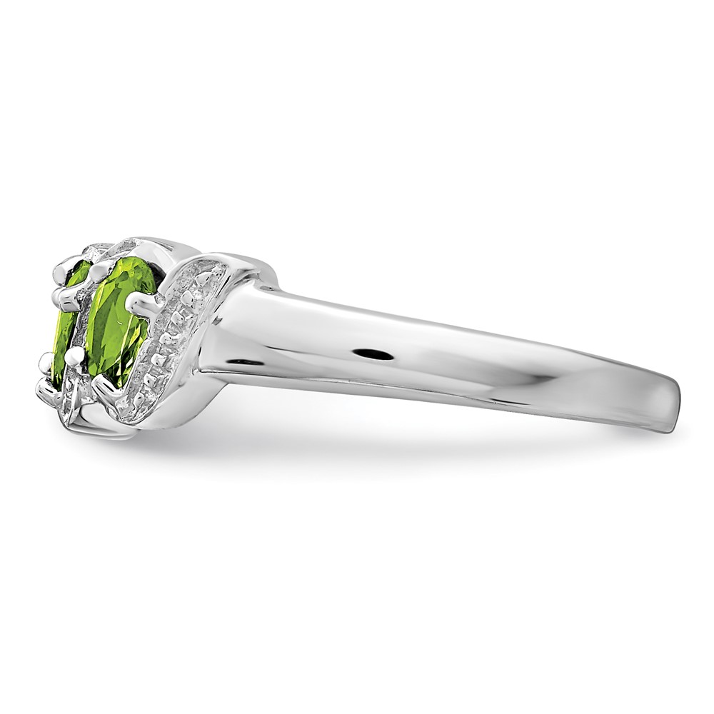 Sterling Silver Rhodium 3 Stone Peridot & Diamond Ring (QDX830-7)