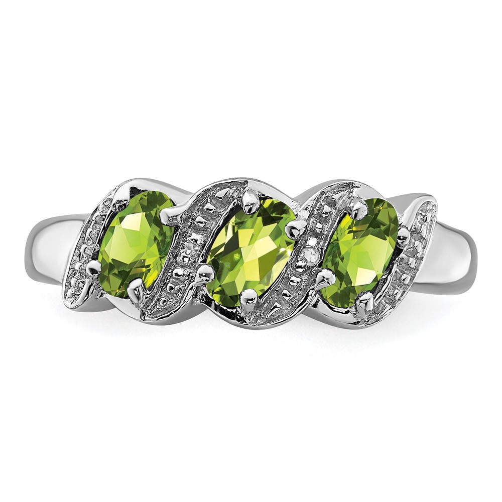 Sterling Silver Rhodium 3 Stone Peridot & Diamond Ring (QDX830-7)